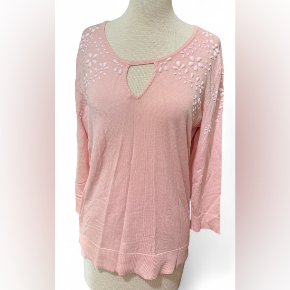 7th Avenue Design Studio NY&Co Pink Embellished Keyhole Blouse Women's Large Top